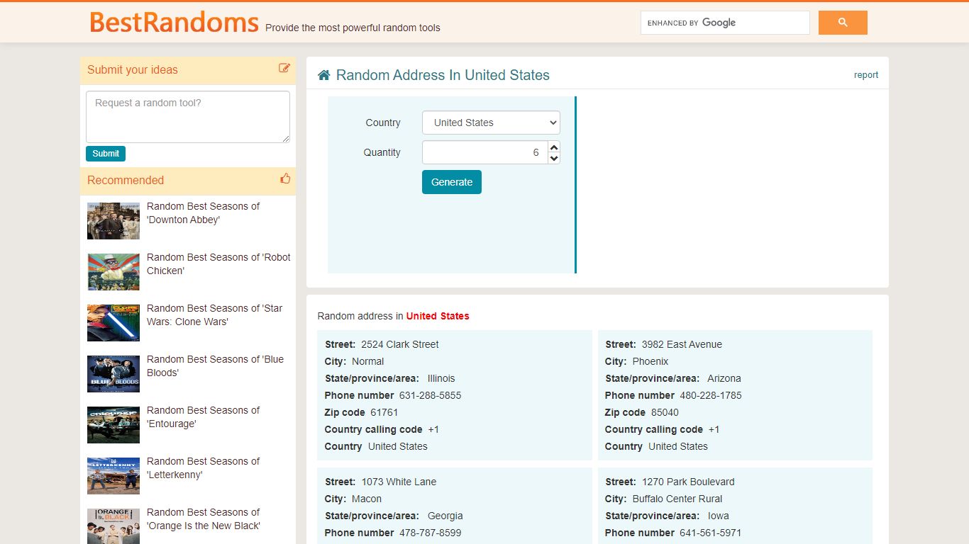 Random Address In United States | Best Random Tools