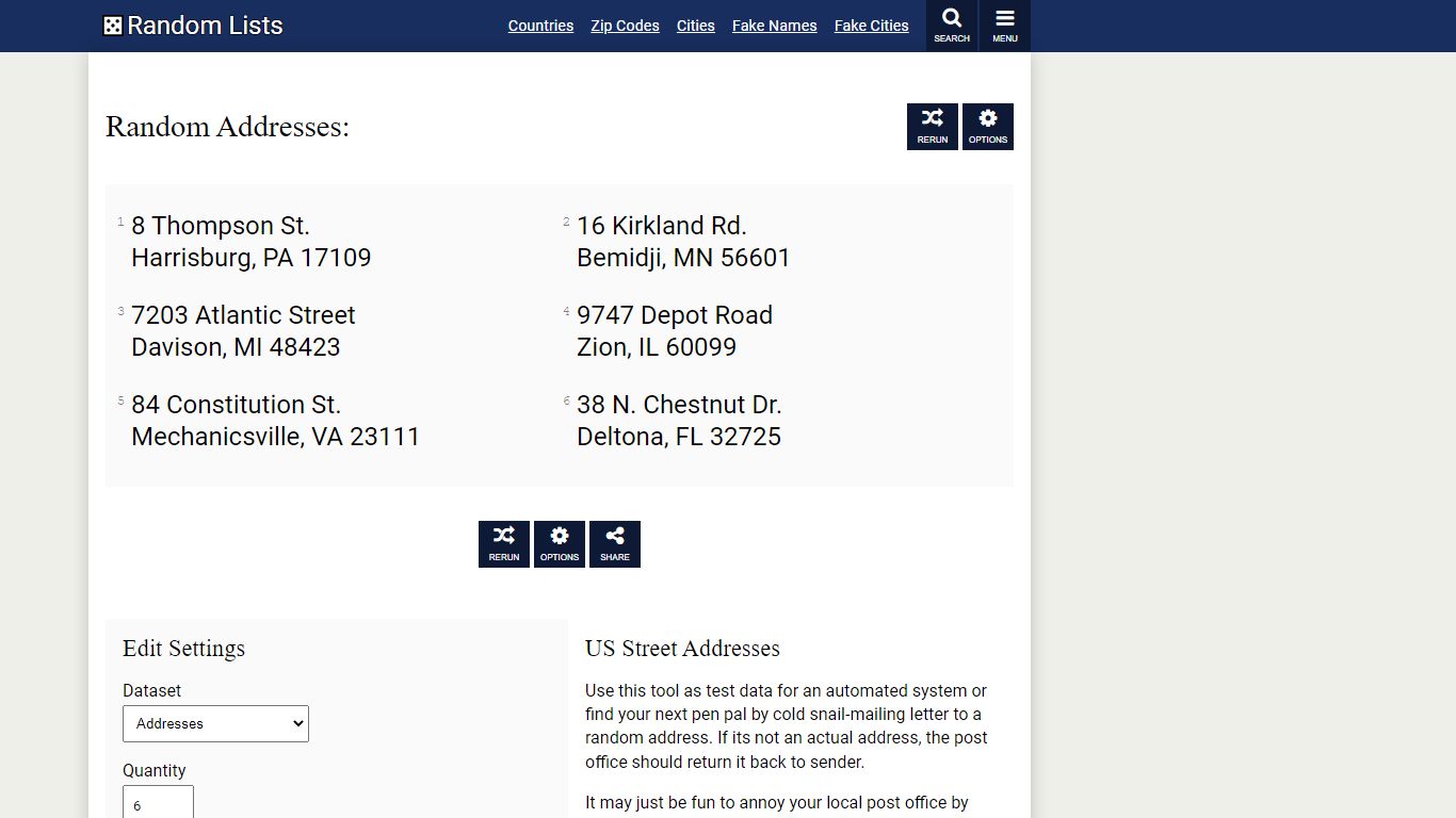 Random US Street Address — Fake address generator - Random Lists