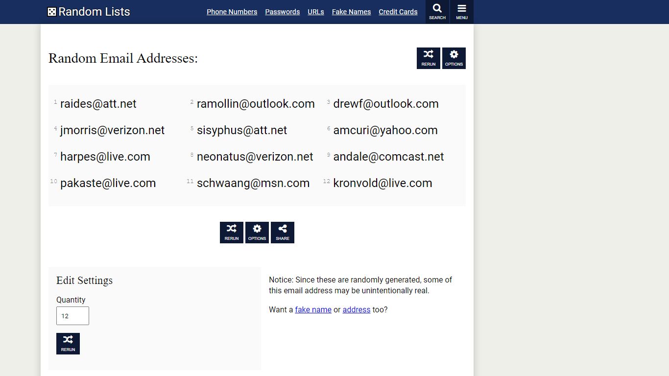 Random Email Addresses - Random Lists